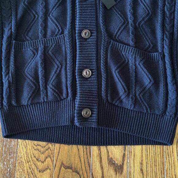 New Liverpool Mens Medium Cable Shawl Collar Cardigan Fisherman Navy Sweater - Picture 8 of 16